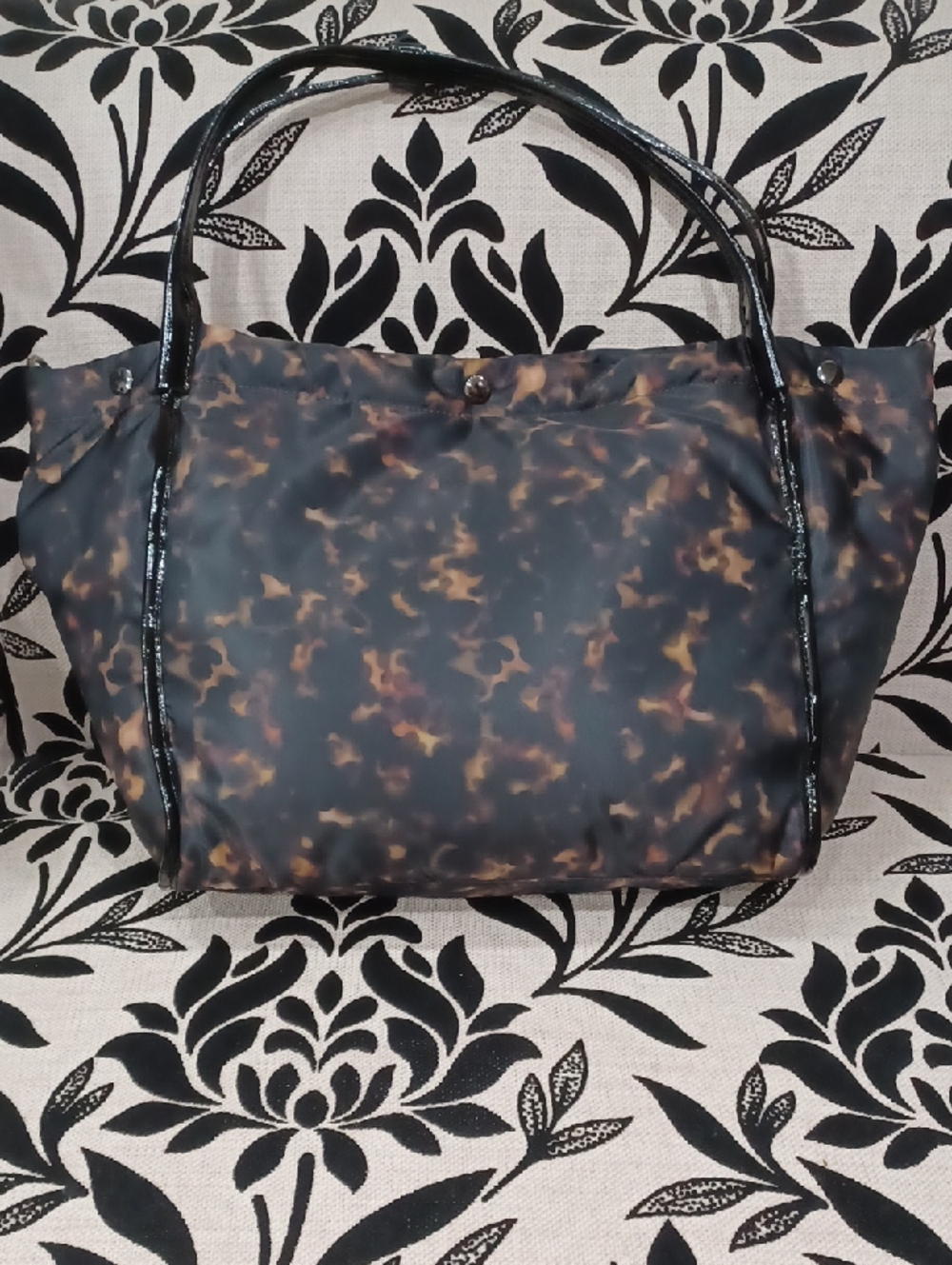 MZ Wallace Tortoiseshell Print Nylon Tote with Black Patent Trim - Picture 6 of 16